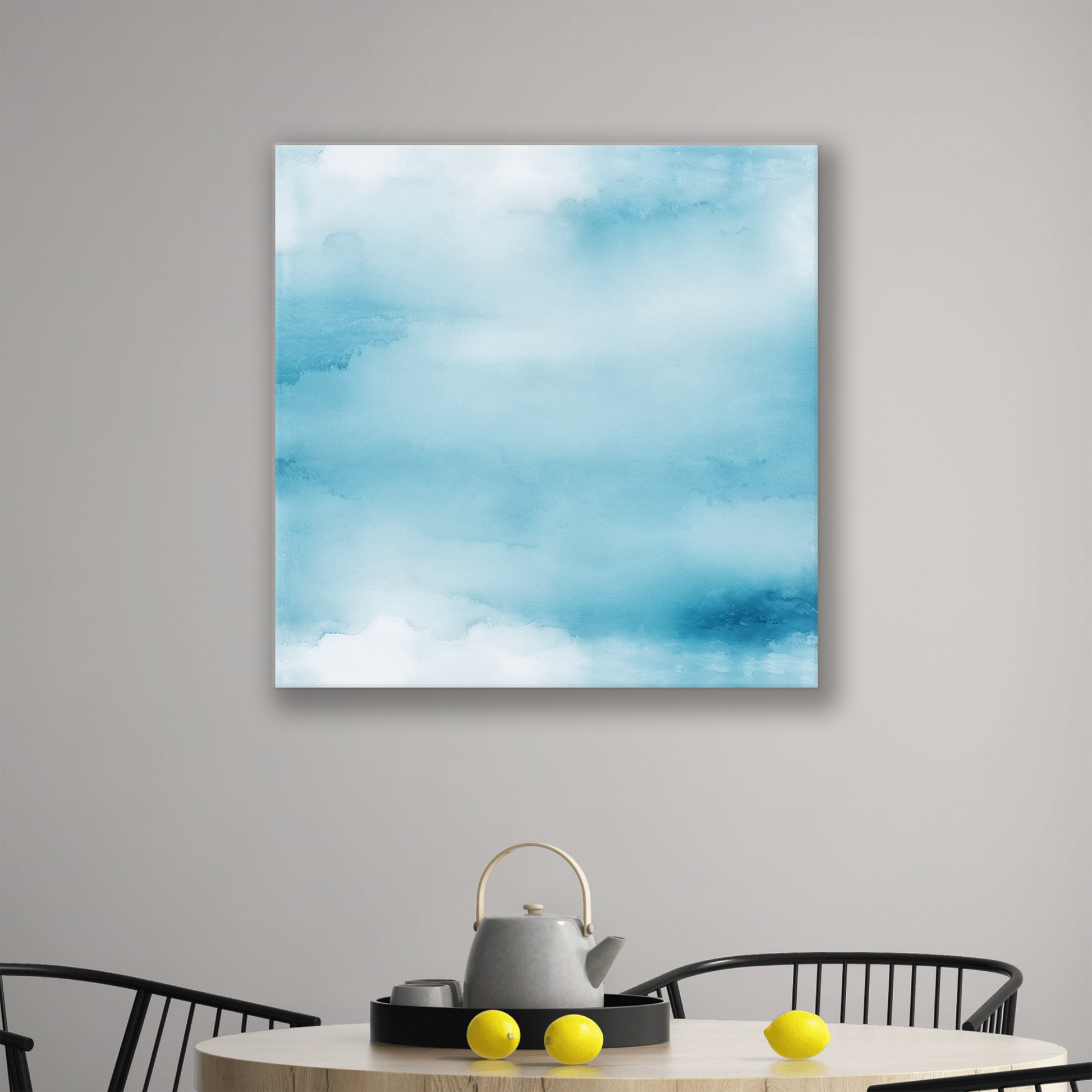 The blue beach wall art  canvas WINDWARD. The piece hangs on a wall.
