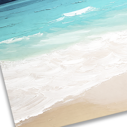 Closeup of SANIBEL BLUES , textured brush strokes on thick poly-cotton blend canvas
