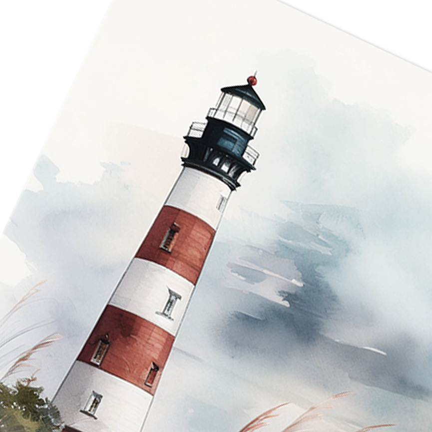 closeup of Striped Beach lighthouse wall art