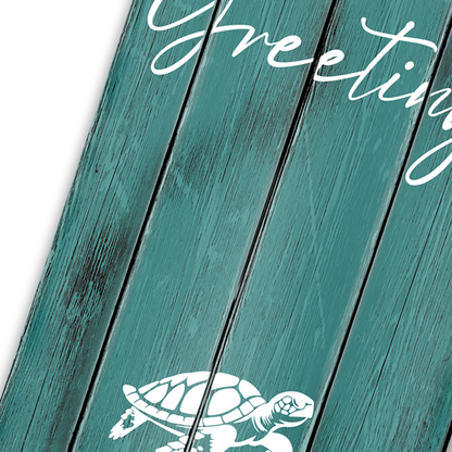 Closeup of Christmas canvas wall art SEAS AND GREETINGS
