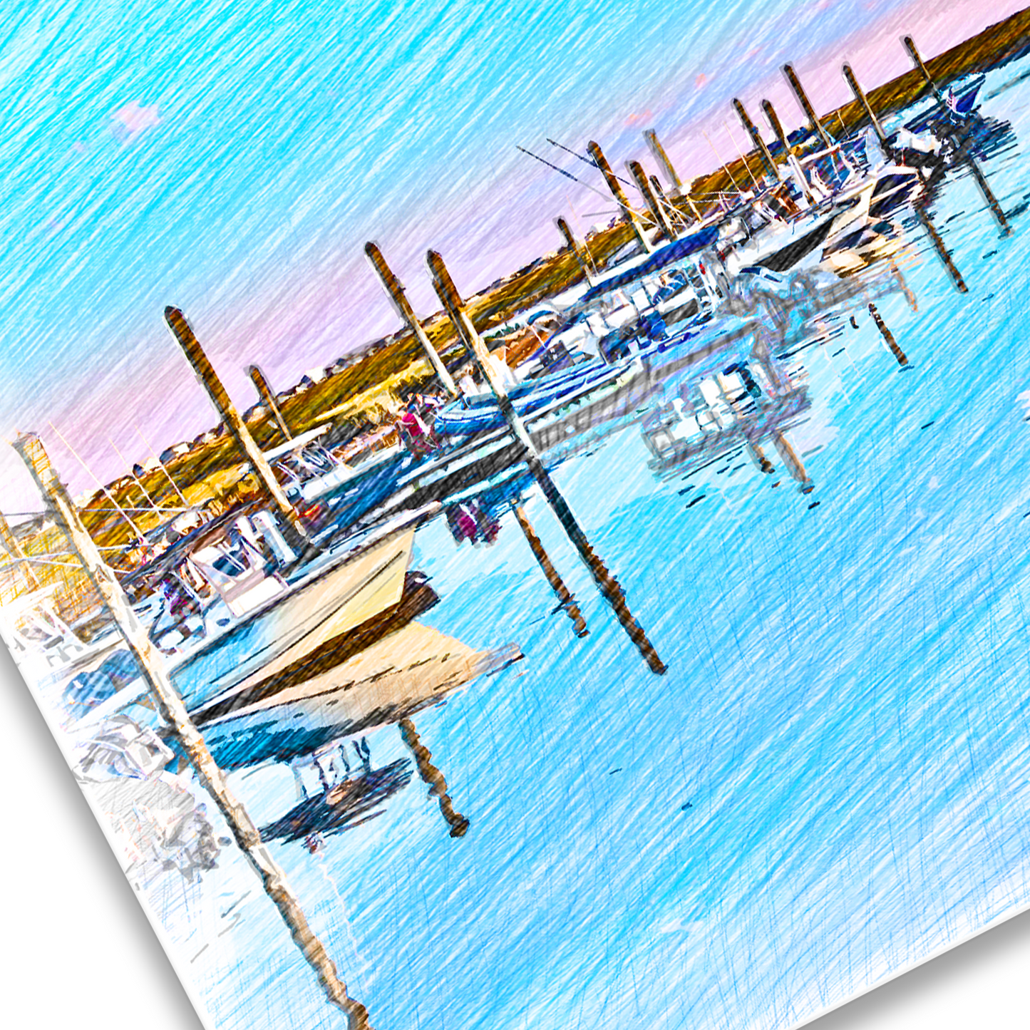 Closeup of beach decor wall art Murrells Inlet Marina Sketch
