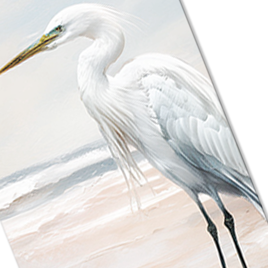 Closeup of COASTAL HERON , textured brush strokes on thick poly-cotton blend canvas
