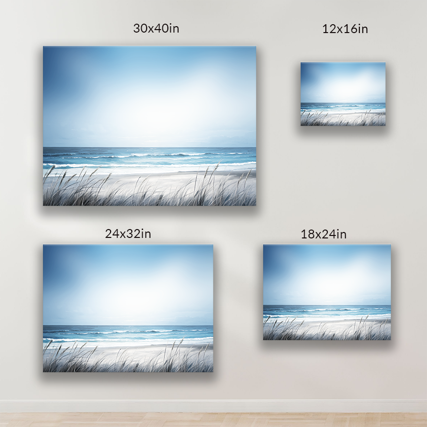 SALT WATER SURF, beach scene art, is available in these sizes: 12-in x 16-in, 18 in x 24 in, 24 in x 32 in, 30 in x 40 in
