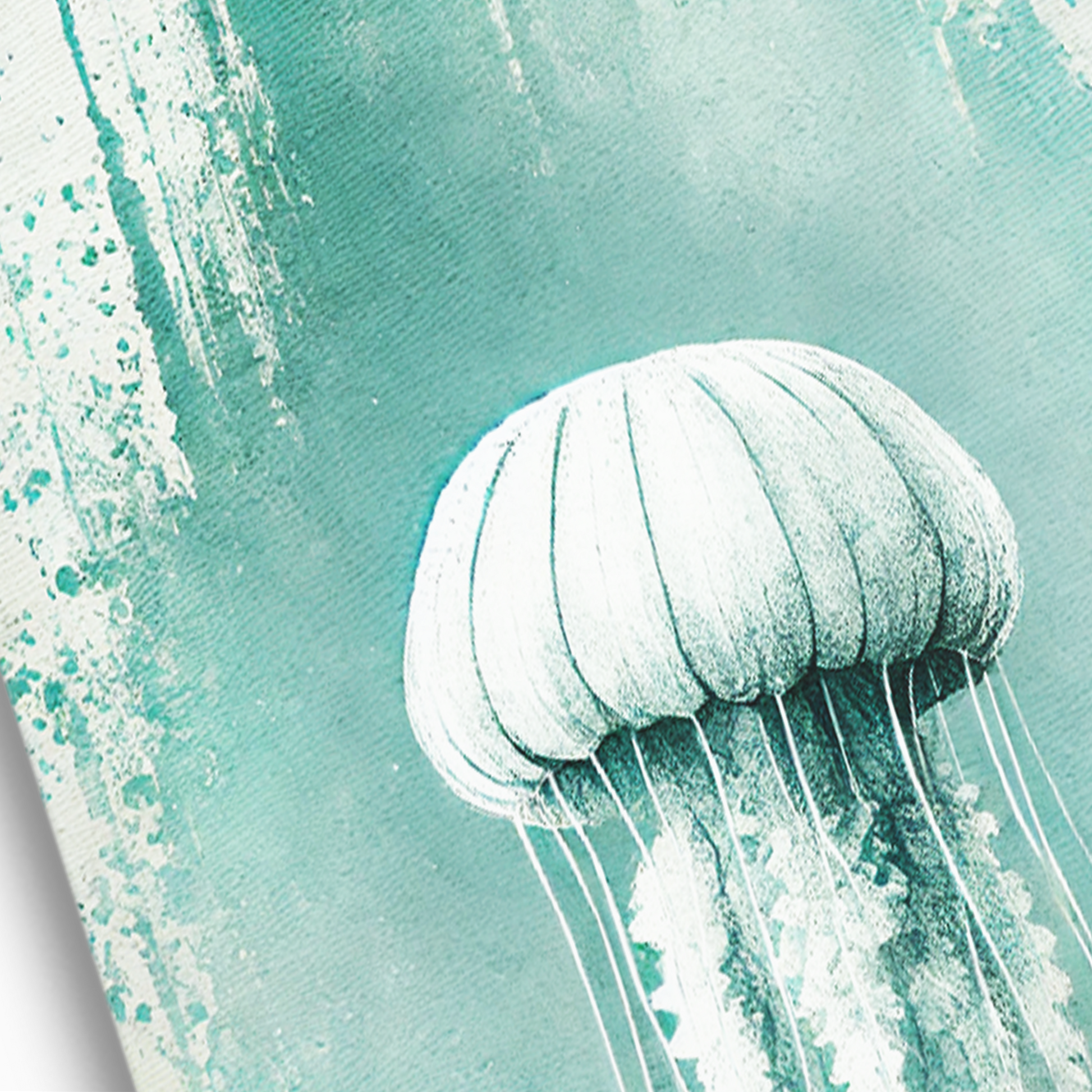 Closeup of beach art canvas JELLYFISH GLOW canvas.