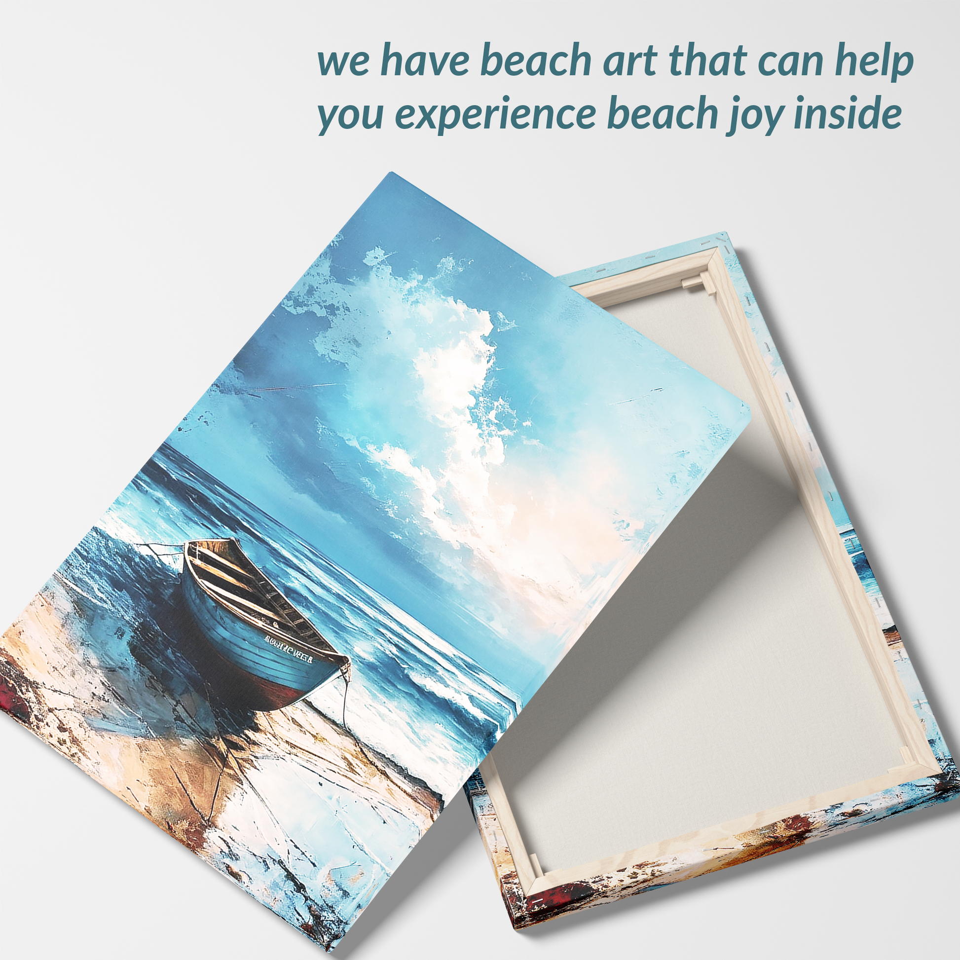 coastal wall art TIDE showing front and back. The text reads: “we have beach art that can help you experience beach joy inside”. superb coastal wall art ideas