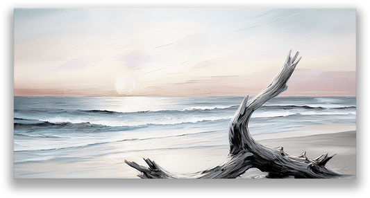 EVENING SHORE Sunset Wall Art on Canvas, Coastal Panoramic