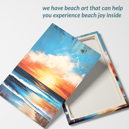 beachside art REFRESH showing front and back. The text reads: “we have beach art that can help you experience beach joy inside”. superb coastal canvas