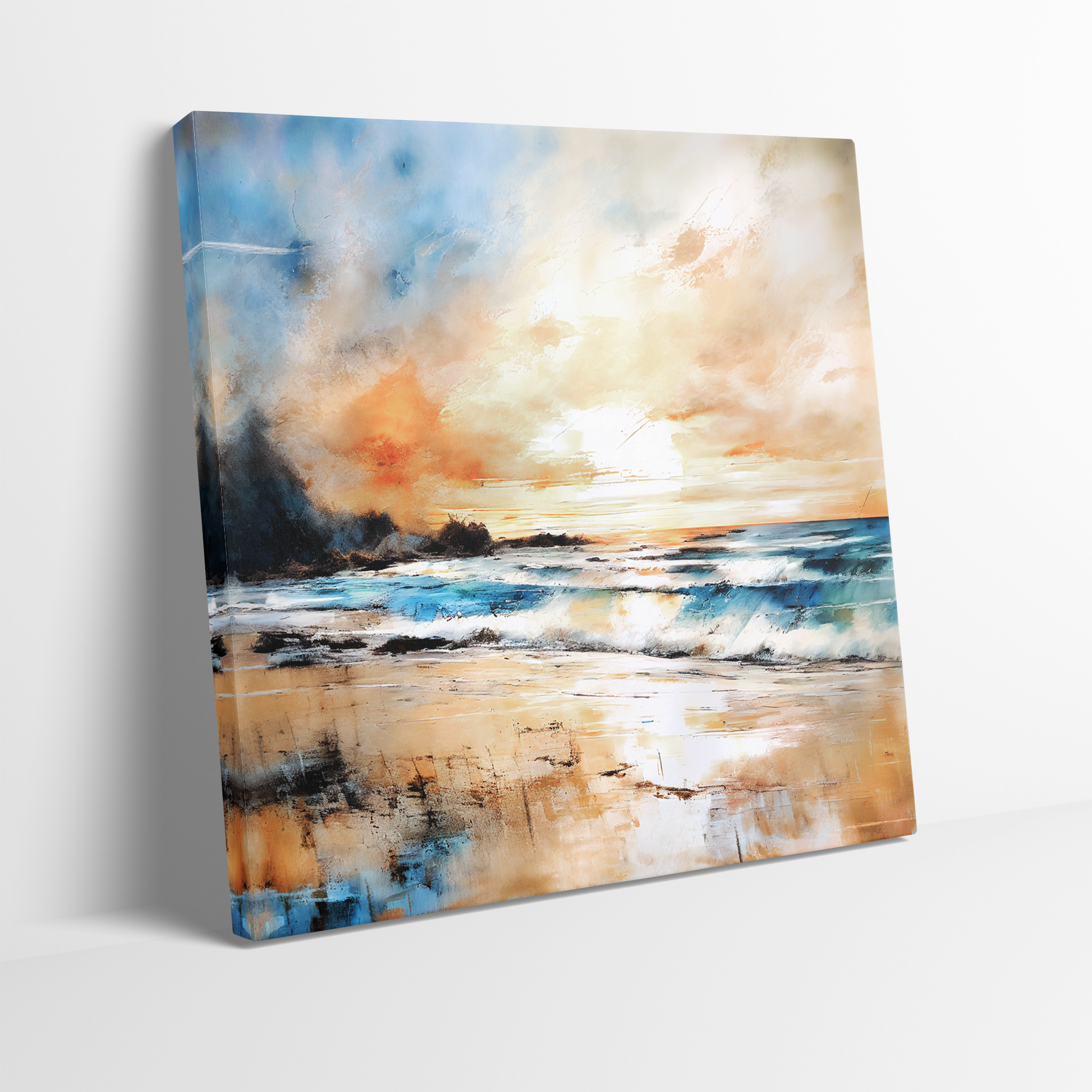 beach art canvas print BUBBLY SHORES showing the mirrored edge.