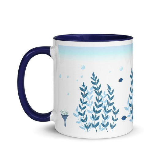 beach coffee mug with coastal design on white background