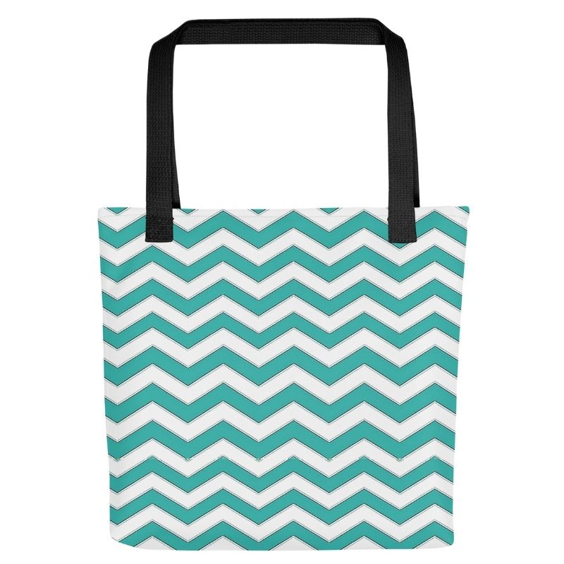 Teal Chevron Polyester Tote Bag, Medium, Washable