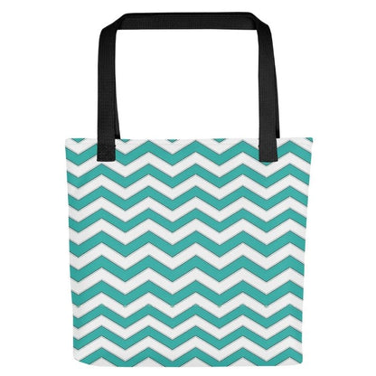 Teal Chevron Polyester Tote Bag, Medium, Washable