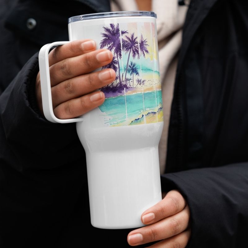 Island Sunset Stainless Steel Tumbler with Handle, M, Insulated