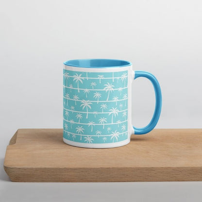 beach mug on a tray, handle showing on the right