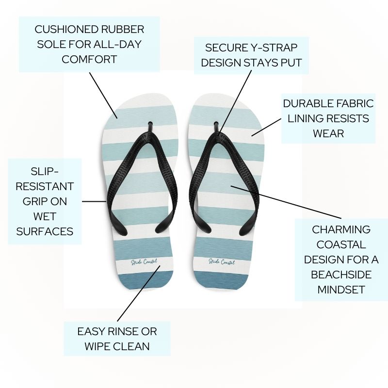 Ocean Stripes Rubber Sole Flip Flops, 3 Sizes, Everyday Style
