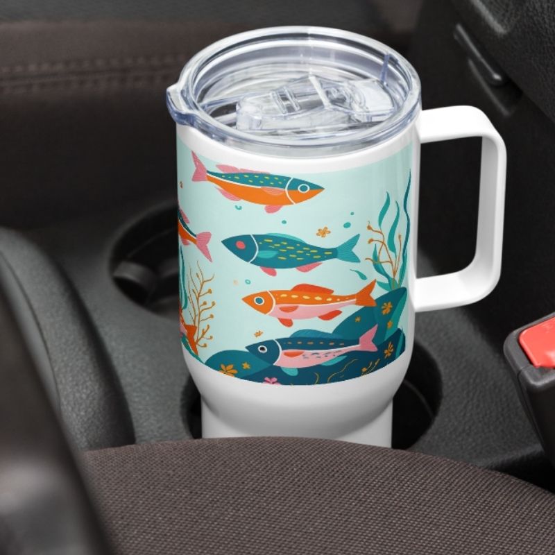 Fish Fiesta Stainless Steel Tumbler with Handle, M, Insulated