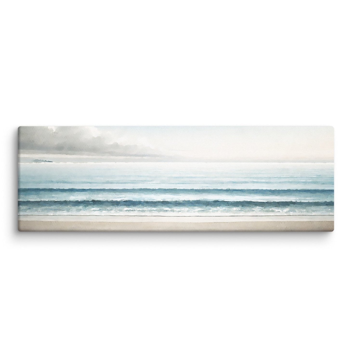 Awe-inspiring beach canvas art BEYOND THE BLUE. The ocean canvas shows an ocean horizon.
