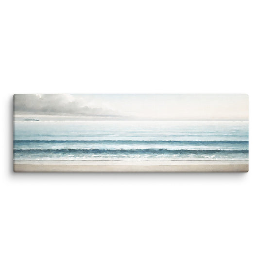 Awe-inspiring beach canvas art BEYOND THE BLUE. The ocean canvas shows an ocean horizon.
