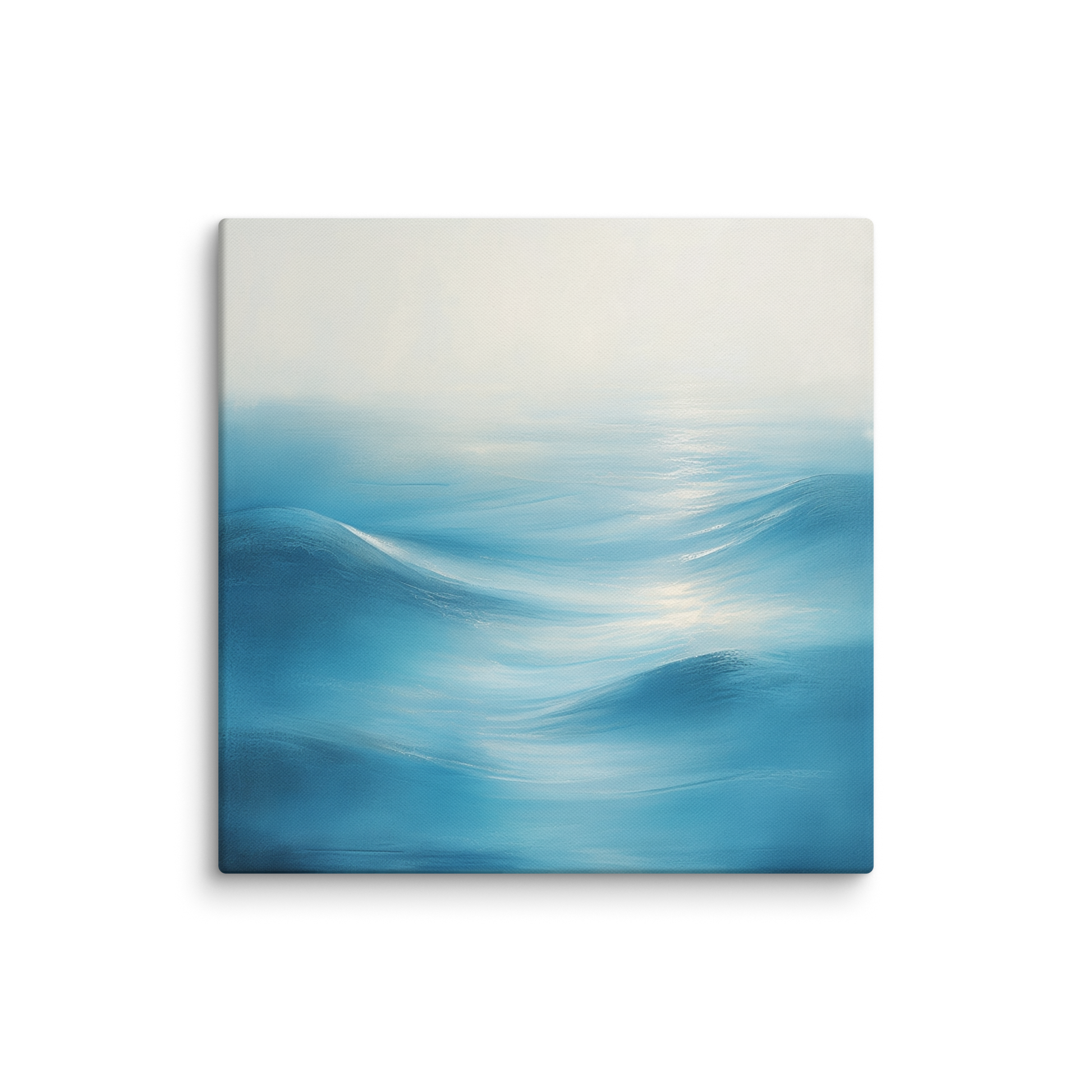 This unique ocean wall art canvas DISTANT WAVES brings coastal charm to your home. This blue coastal wall decor shows a blue and white design showing waves.
