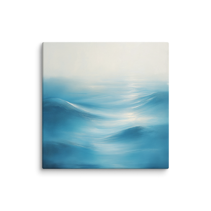 This unique ocean wall art canvas DISTANT WAVES brings coastal charm to your home. This blue coastal wall decor shows a blue and white design showing waves.
