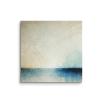 modern coastal wall art SEABOUND. The abstract ocean wall art shows a coastal abstract in blue and white.
