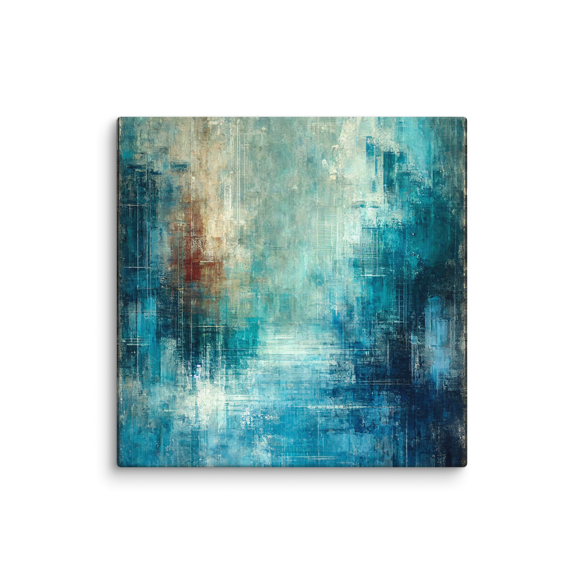 contemporary abstract wall art MIDNIGHT SEA. The coastal art work shows an abstract design in blue and white.
