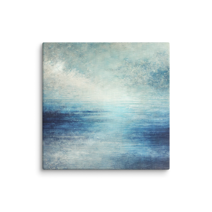 coastal canvas artwork BLUE HAZE. The modern beach canvas art shows an abstract design inspired by the ocean.
