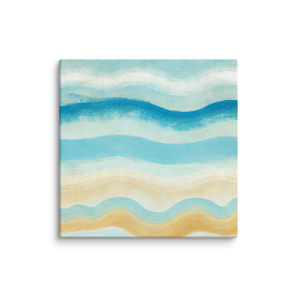 ocean decor MISTY MOTION. The modern coastal art work shows a multicolored abstract design inspired by ocean waves.
