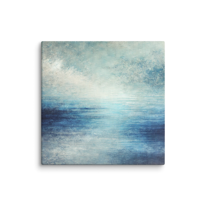 ocean wall decor BLUE HAZE. The modern beach canvas art shows an abstract design inspired by the ocean.
