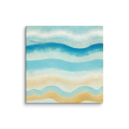 ocean decor MISTY MOTION. The modern coastal artwork shows a multicolored abstract design inspired by ocean waves.
