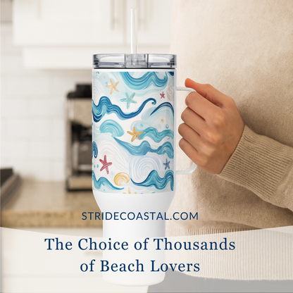 Curvy Waves Stainless Steel Tumbler with Handle, 40 oz, Insulated