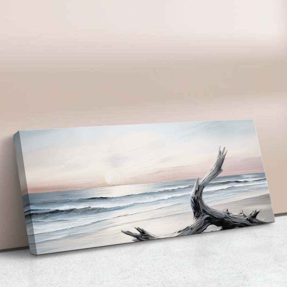 EVENING SHORE Sunset Wall Art on Canvas, Coastal Panoramic