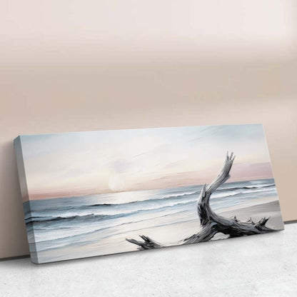 EVENING SHORE Sunset Wall Art on Canvas, Coastal Panoramic