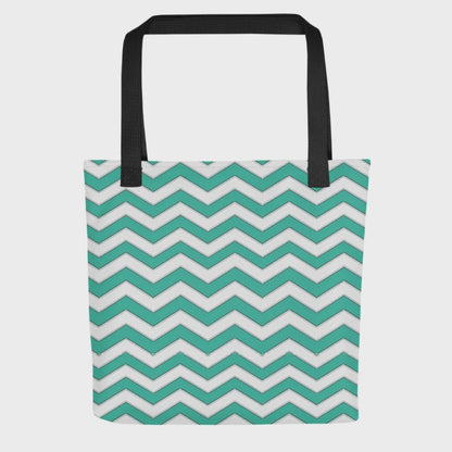Teal Chevron Polyester Tote Bag, Medium, Washable