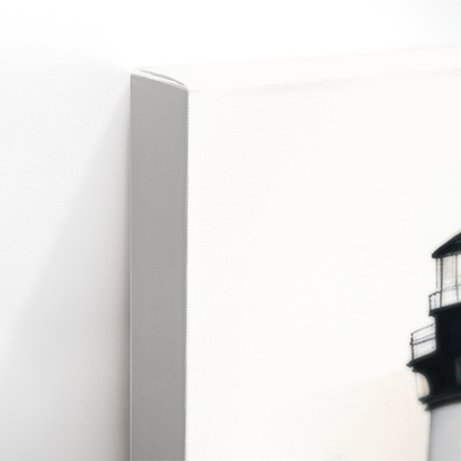 Close-up of gallery-wrapped edge showing beach wall art on canvas with fade-resistant texture
