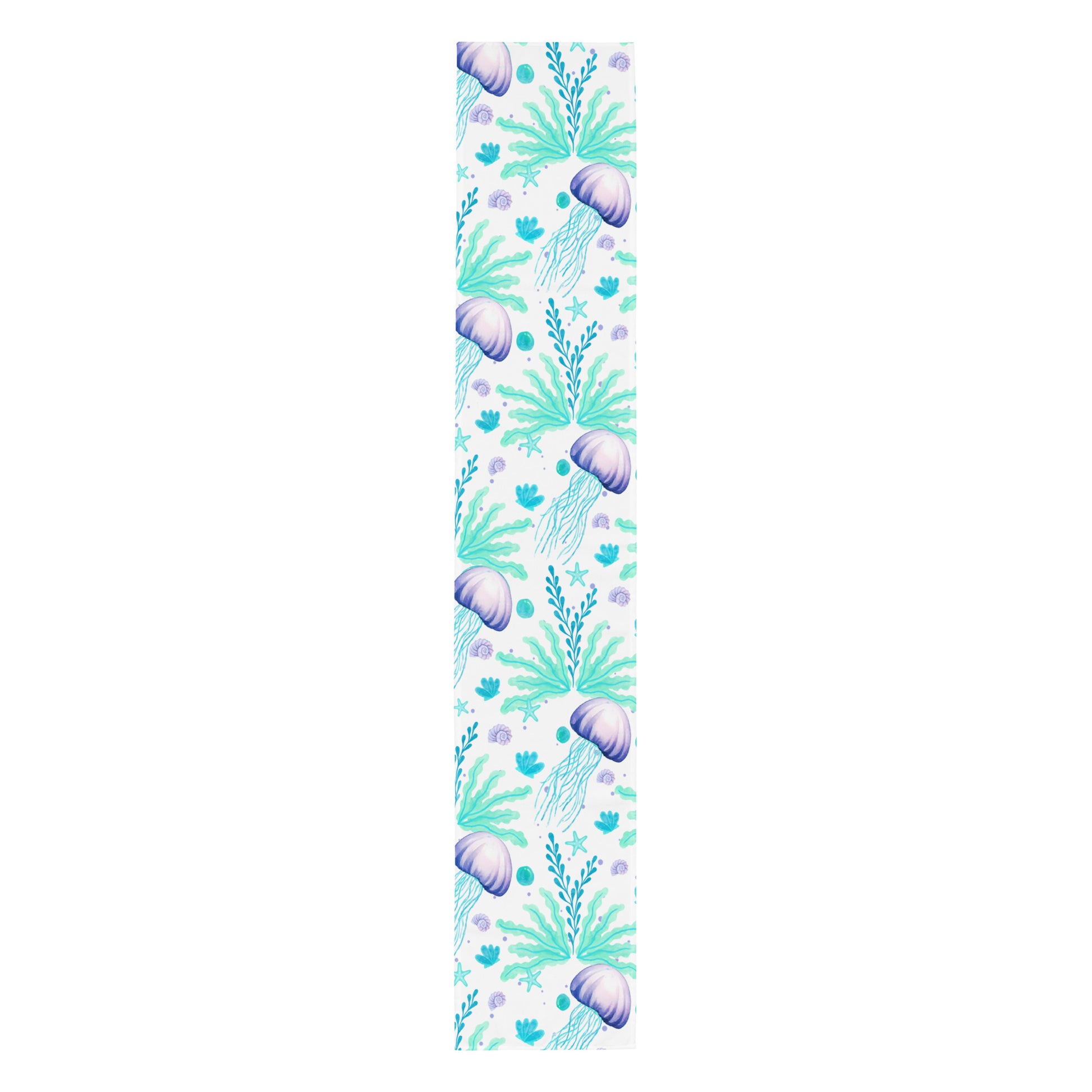 table runner with jellyfish and seaweed pattern on a white background