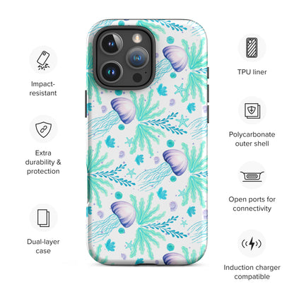 coastal iphone with ocean inspired jellyfish design, text reads Impact resistant, extra durability