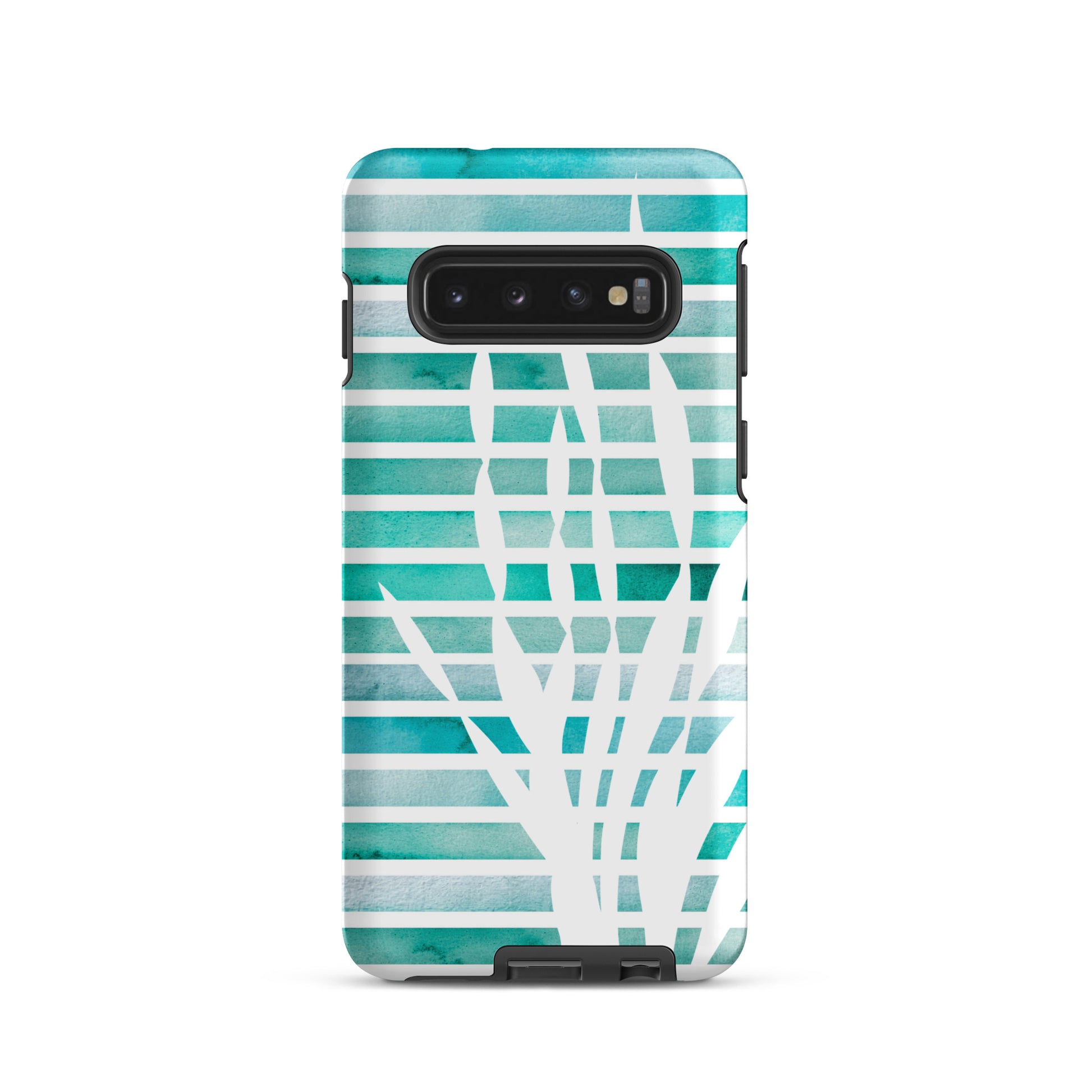 beach phone case with white kelp on turquoise watercolor stripes

