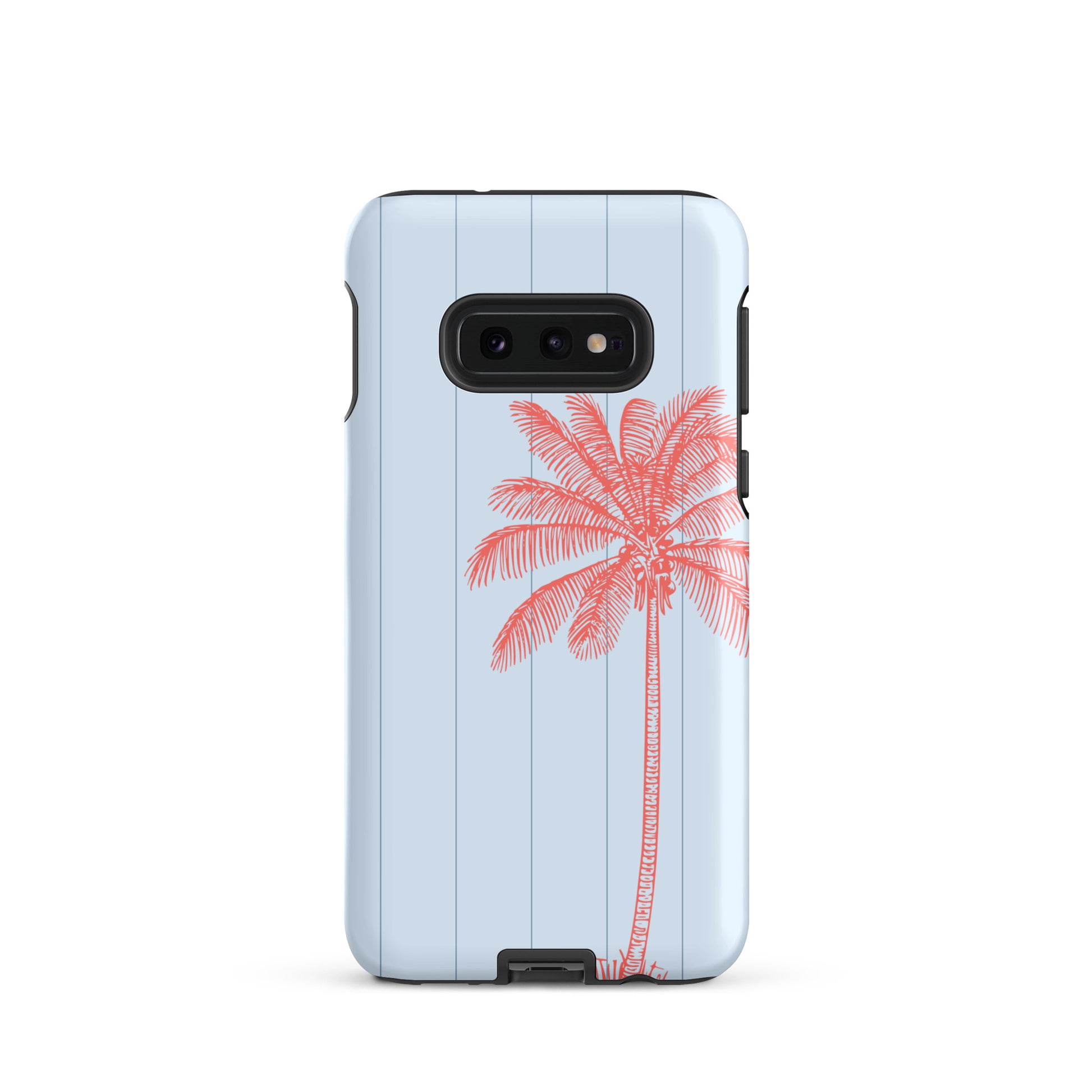 beach phone case with coral palm design on soft sky blue
