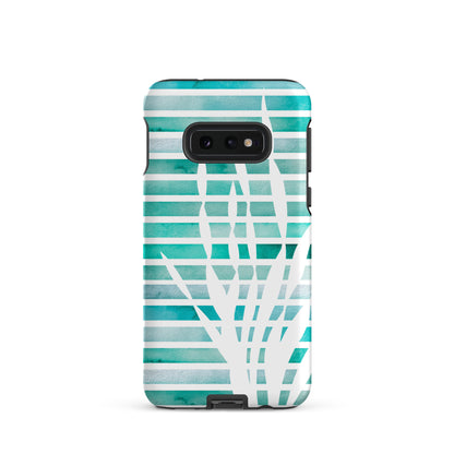 coastal samsung case with white kelp on turquoise watercolor stripes,