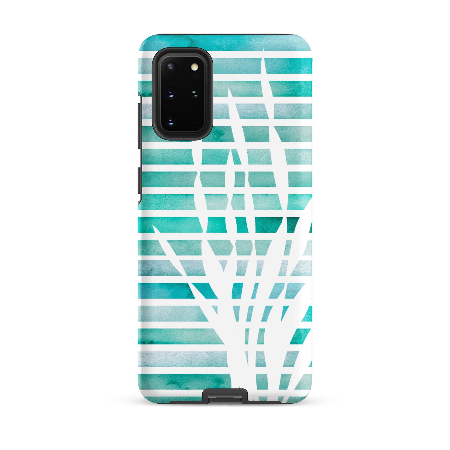 coastal phone case with white kelp on turquoise watercolor stripes
