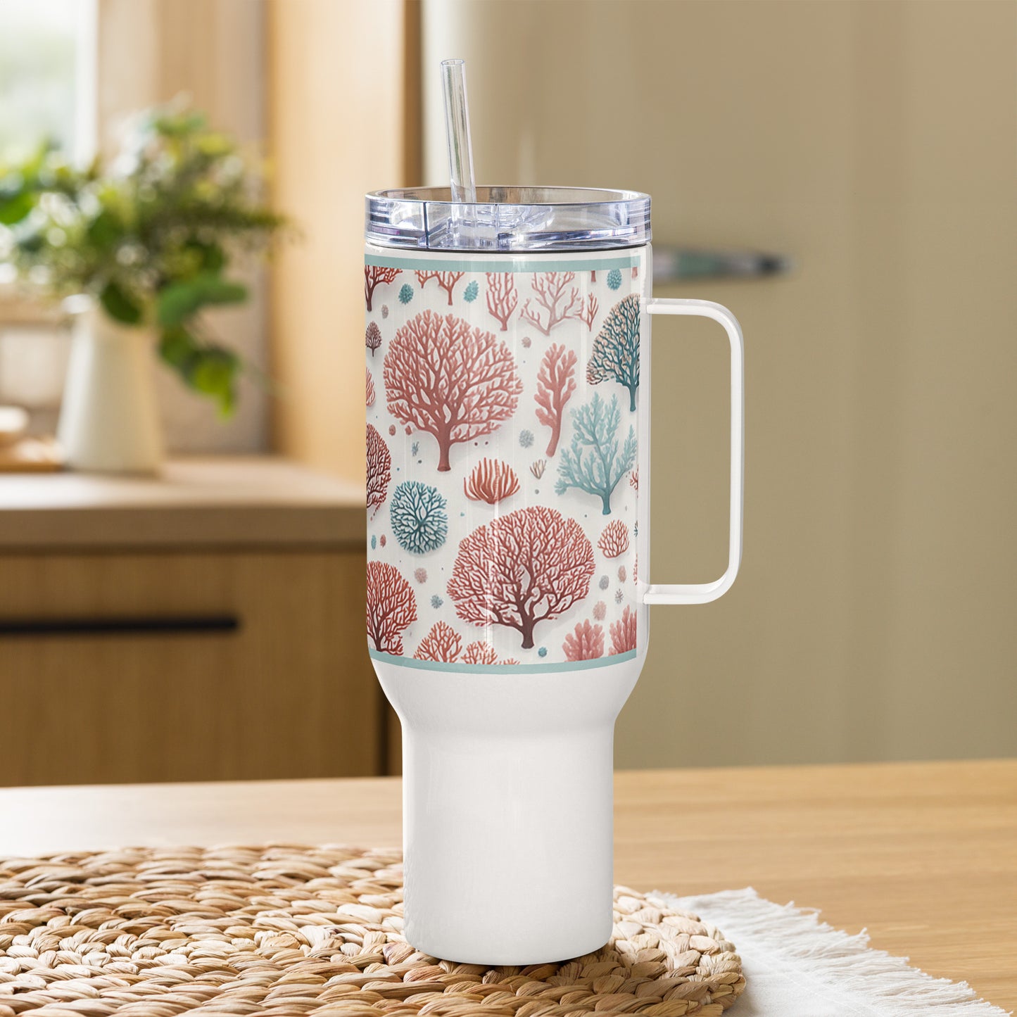 Ocean Coral Stainless Steel Tumbler with Handle, XL, Insulated
