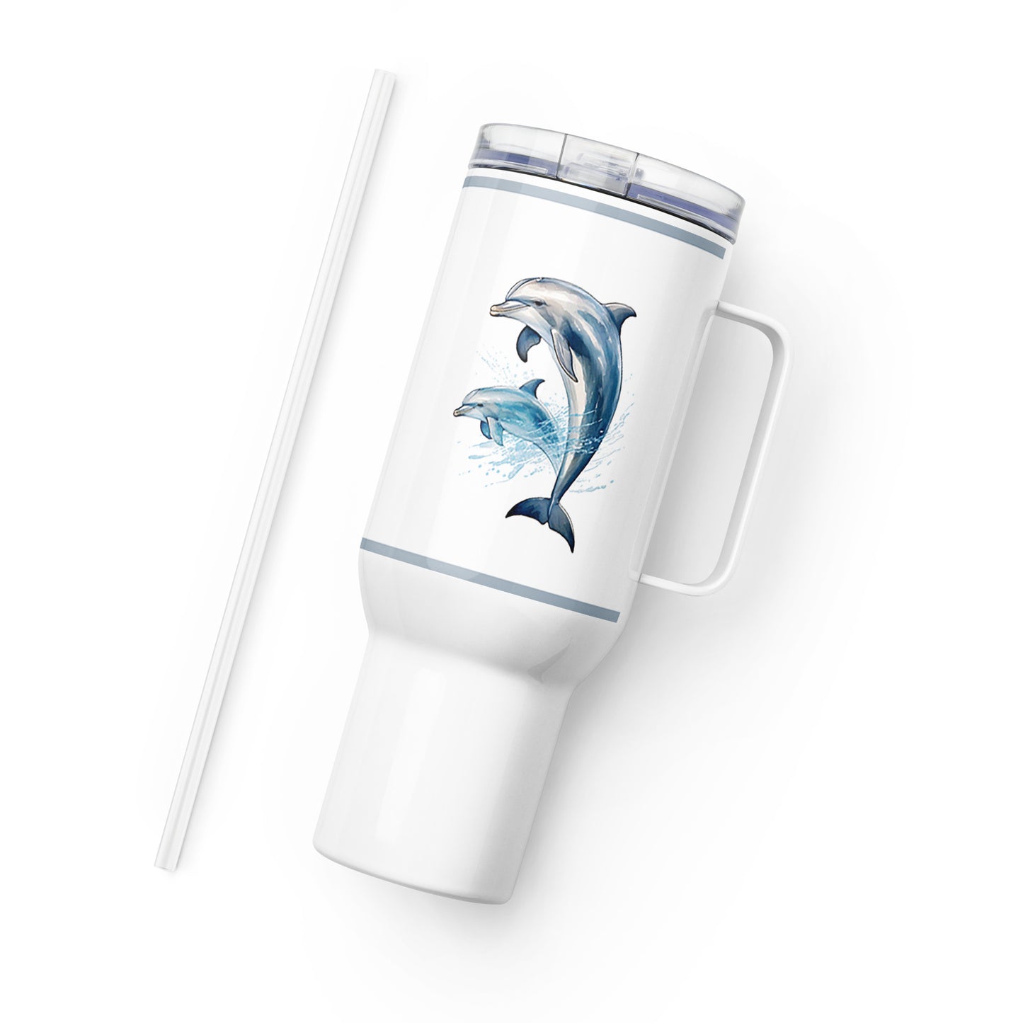 Dolphins Tumbler, Premium Beach Buddy Travel Cup, Insulated Tumbler with Handle, 40 oz., Extra Large