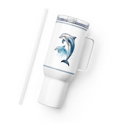 Dolphins Tumbler, Premium Beach Buddy Travel Cup, Insulated Tumbler with Handle, 40 oz., Extra Large