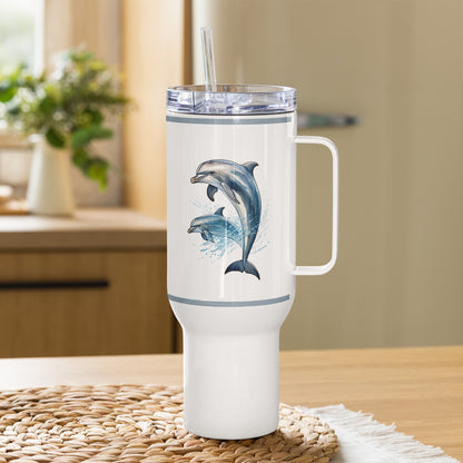 Dolphins Tumbler, Premium Beach Buddy Travel Cup, Insulated Tumbler with Handle, 40 oz., Extra Large