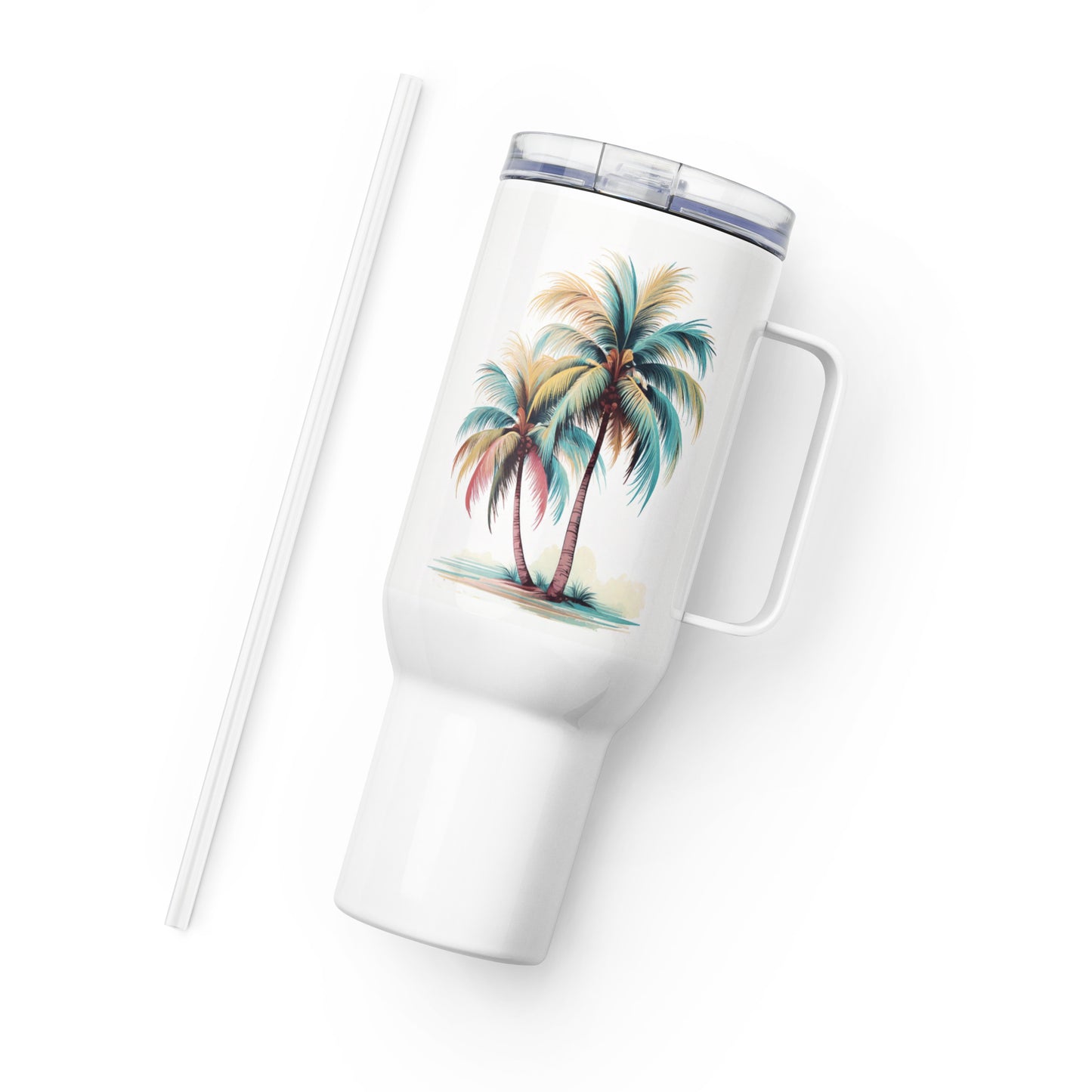 Palm Trees Tumbler, Premium Beach Buddy Travel Cup, Insulated Tumbler with Handle, 40 oz., Extra LargePalm Trees Tumbler
