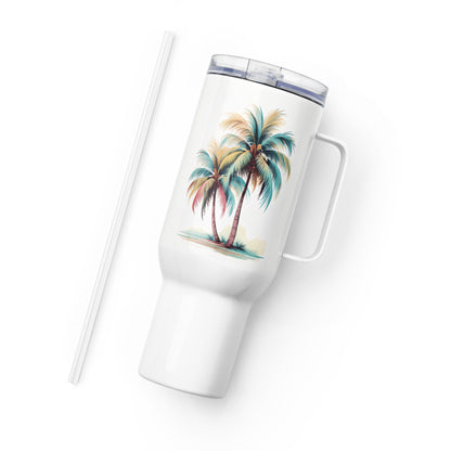 Palm Trees Tumbler, Premium Beach Buddy Travel Cup, Insulated Tumbler with Handle, 40 oz., Extra LargePalm Trees Tumbler