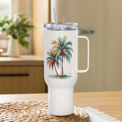 Palm Trees Tumbler, Premium Beach Buddy Travel Cup, Insulated Tumbler with Handle, 40 oz., Extra LargePalm Trees Tumbler