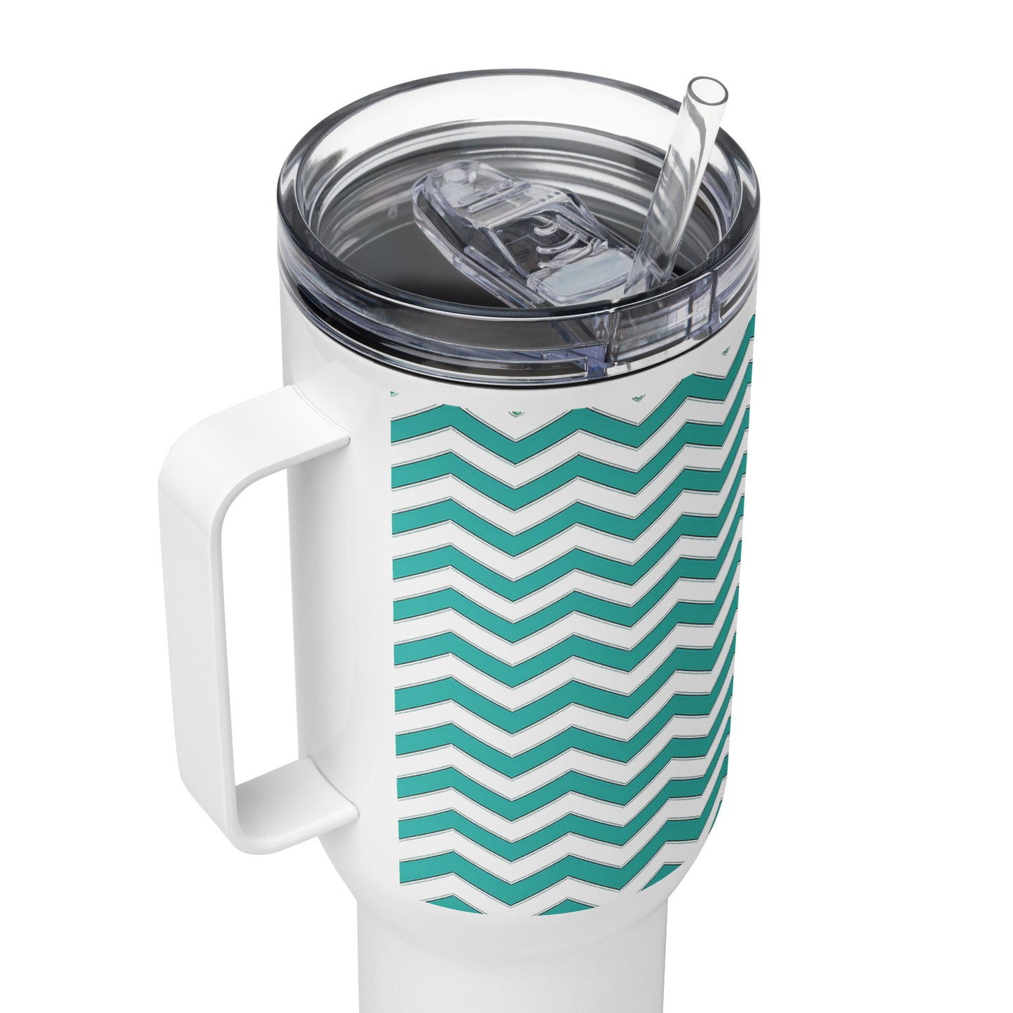 Teal Chevron Tumbler, Premium Beach Buddy Travel Cup, Insulated Tumbler with Handle, 40 oz., Extra Large