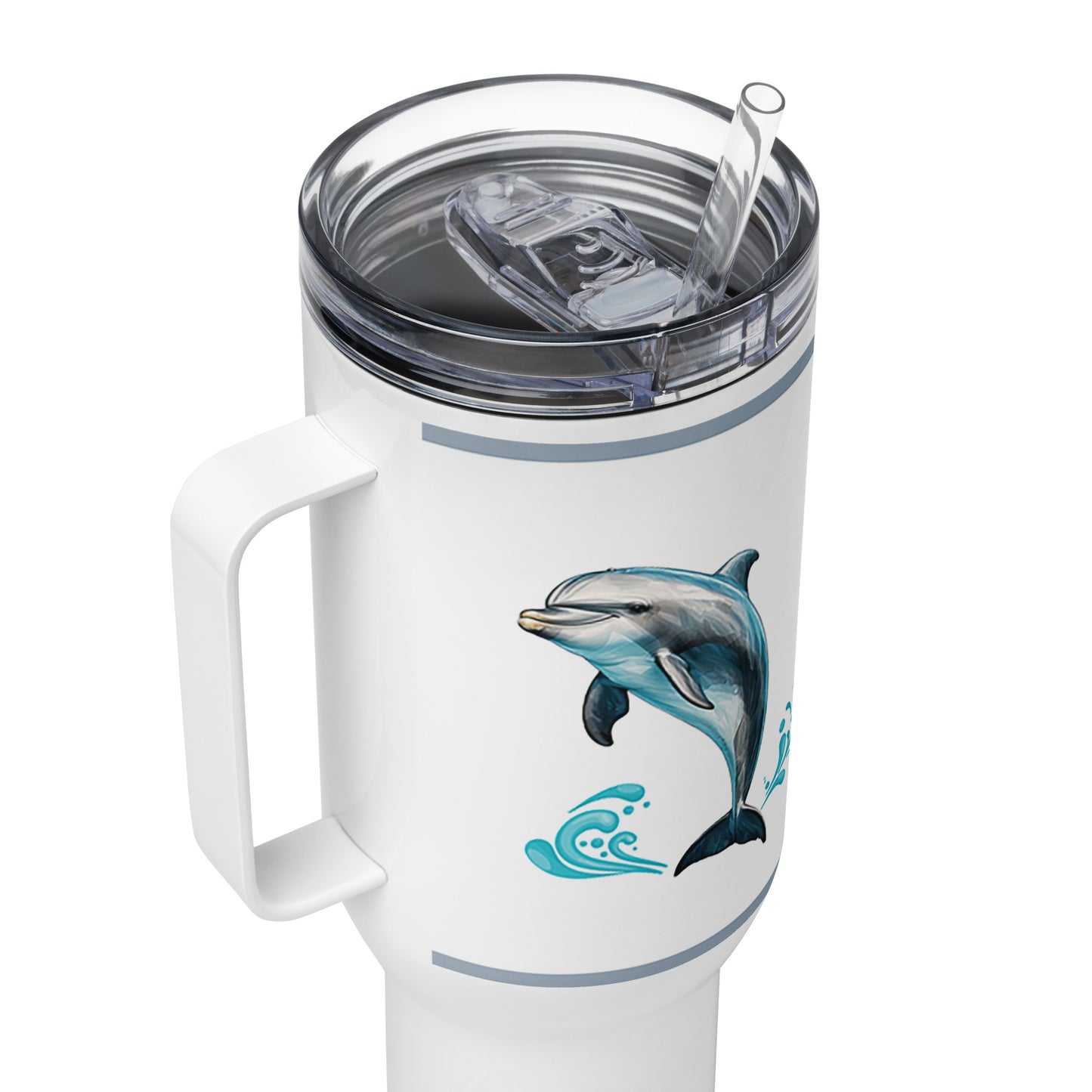 Dolphins Tumbler, Premium Beach Buddy Travel Cup, Insulated Tumbler with Handle, 40 oz., Extra Large