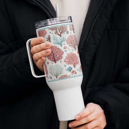 Ocean Coral Stainless Steel Tumbler with Handle, XL, Insulated